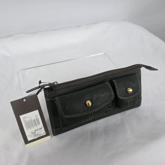 Merona Clutch or Wallet Dark Green 8" x 4" x 2" Zip Closure Snap Pockets NWT - Picture 10 of 16